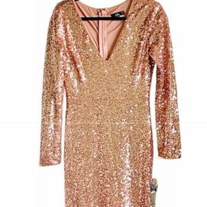 Lulu's Rose Gold Sequin Long Sleeve Dress